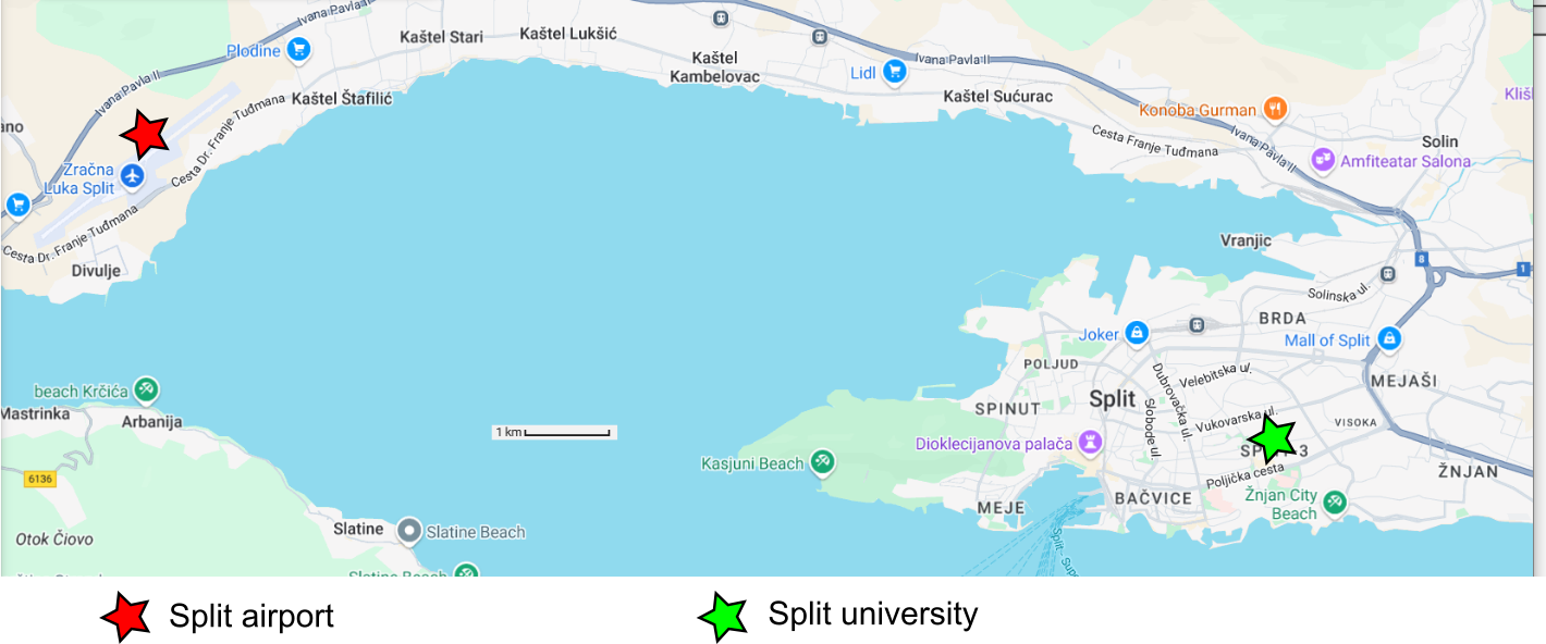 Map of Split (adapted from Google maps)